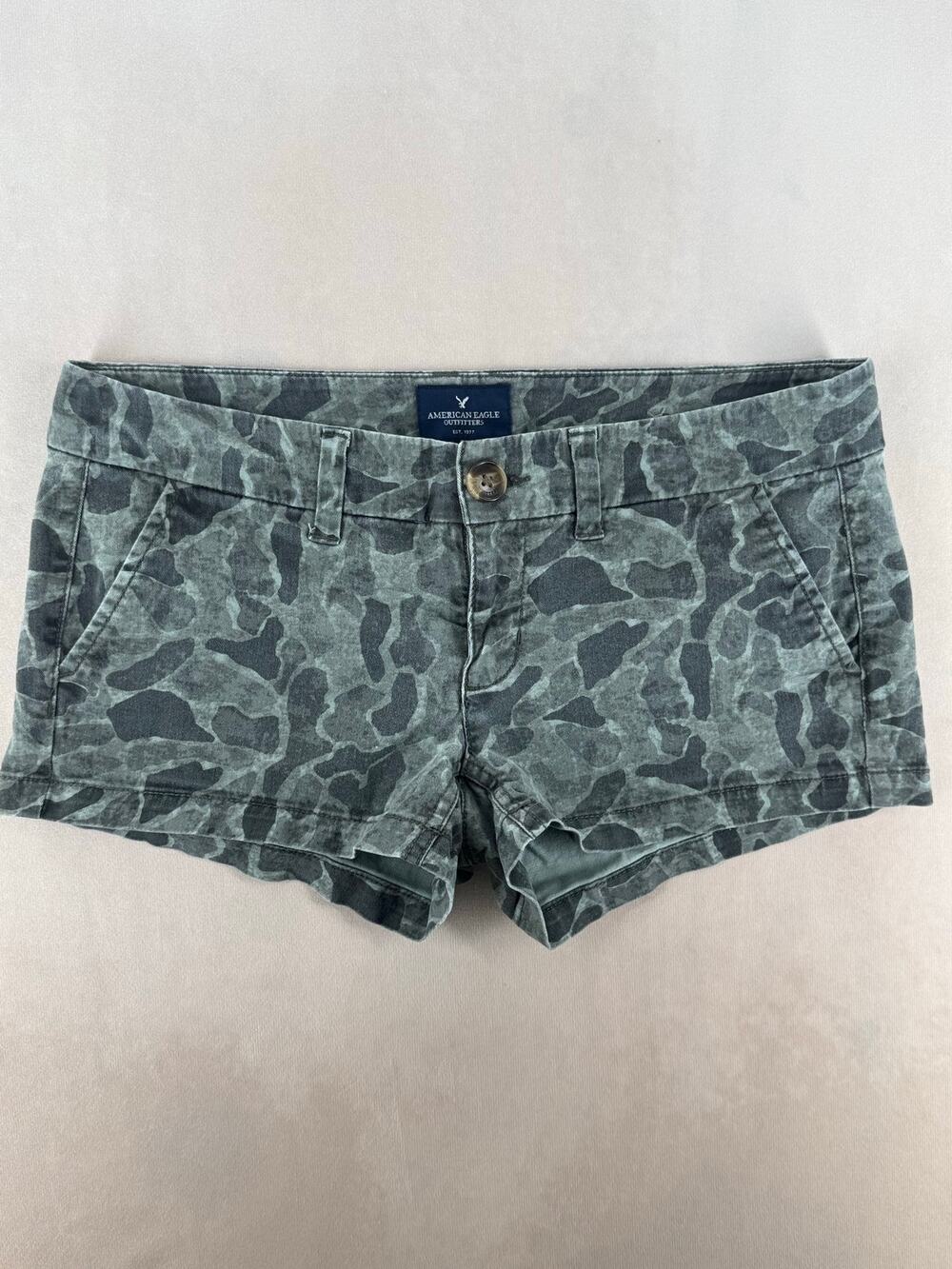American Eagle Y2K Camo Low Rise Micro Shortie Shorts Size 4
